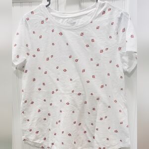 White T-Shirt with Red Apple Print